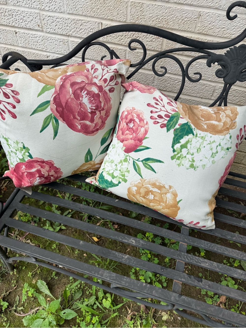 & Other Stories Pink, Gold & Green Floral Accent Pillow Pair
